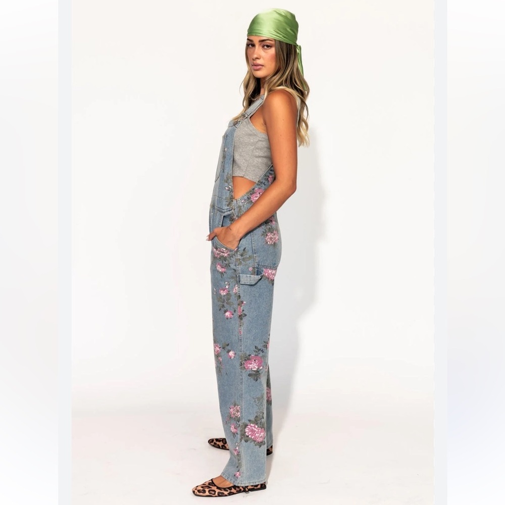 Dressed in Lala 90s Throwback Floral Denim Boyfriend Overalls